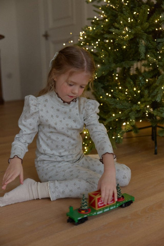 法式花邊澎袖碎花家居服