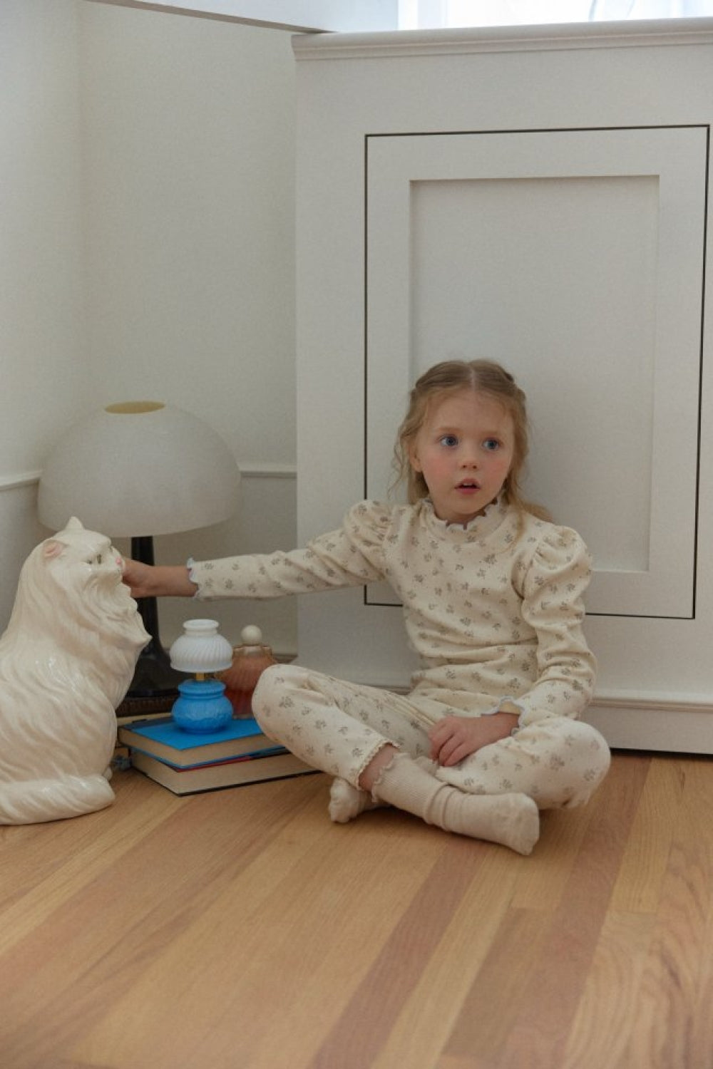 法式花邊澎袖碎花家居服