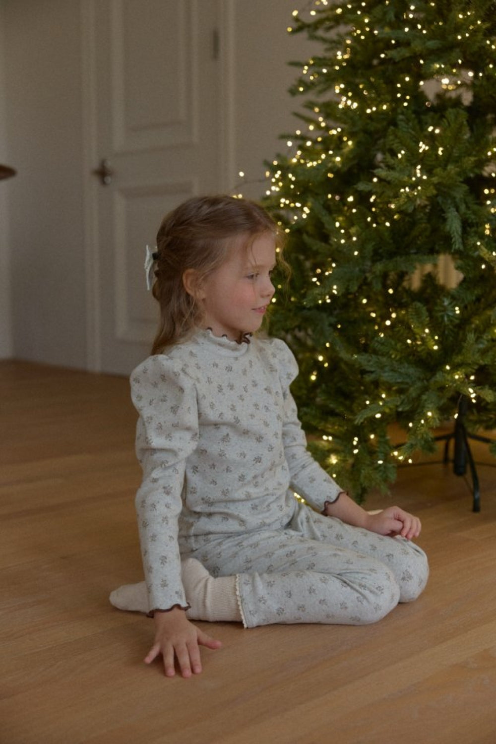 法式花邊澎袖碎花家居服