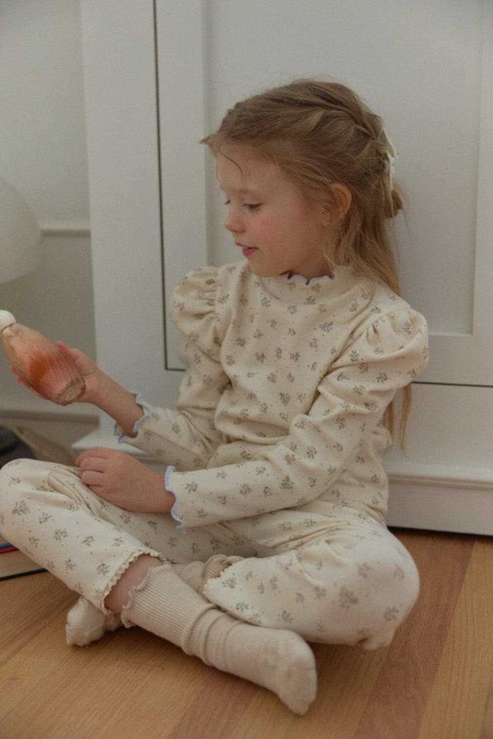 法式花邊澎袖碎花家居服