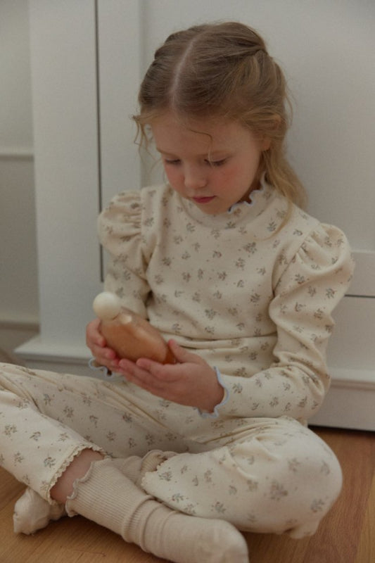 法式花邊澎袖碎花家居服